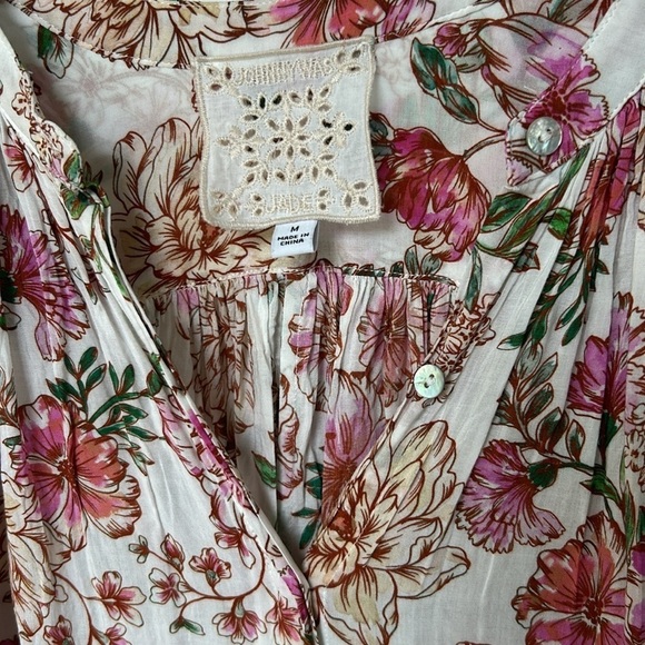 JOHNNY WAS ISLA BUTTON DOWN SHIRT Boho Peasant Floral size Medium - Picture 11 of 14